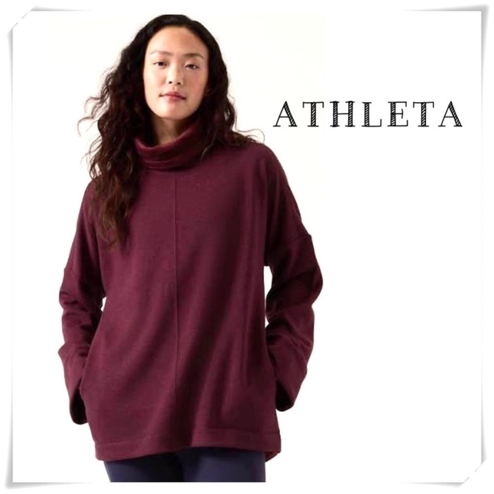 Athleta Cozy Karma Funnel Neck Sweatshirt Spiced Cabernet Heather Burgundy Sz 1X